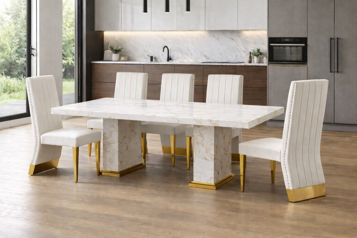 Royal D-200 Marble with Gold Dining table set