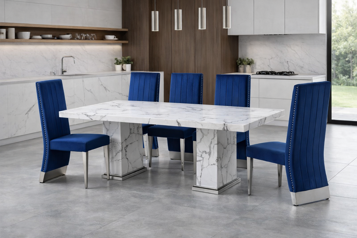Royal D-200 Marble with Silver Dining table set