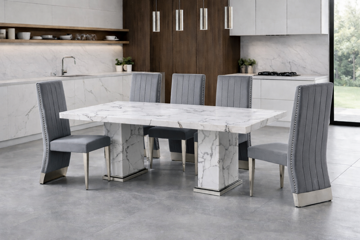 Royal D-200 Marble with Silver Dining table set