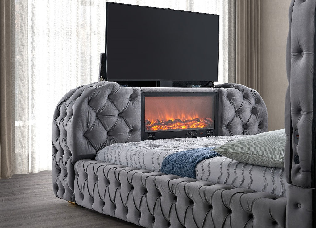 B014 - GREY TV FIREPLACE BED