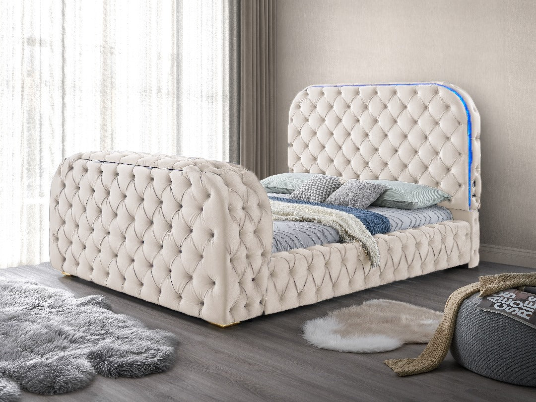 B014 - Cream TV FIREPLACE BED **** LOW STOCK ****