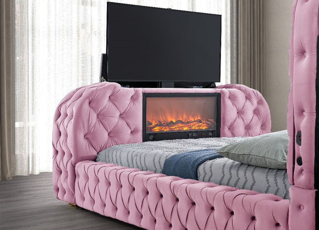 B014 - Pink TV FIREPLACE BED **** LOW STOCK ****