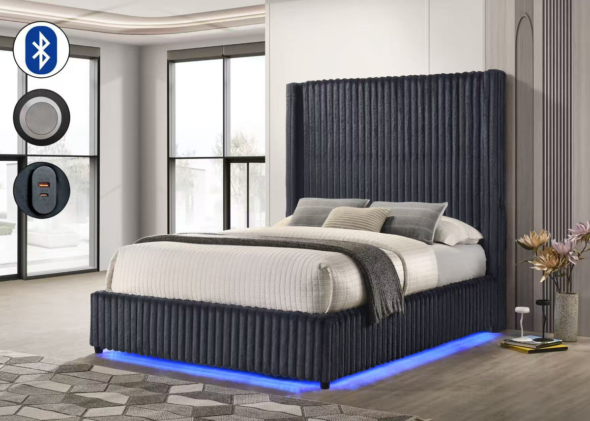 B2029 GREY CORDUROY BED FRAME