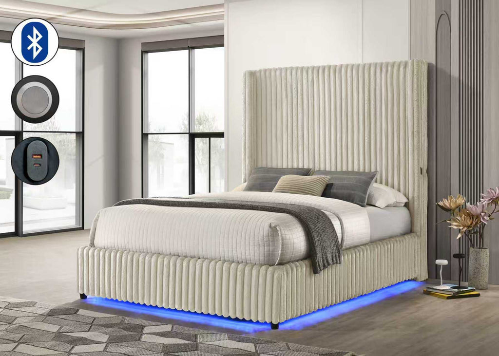 B2029 CREAM CORDUROY BED FRAME