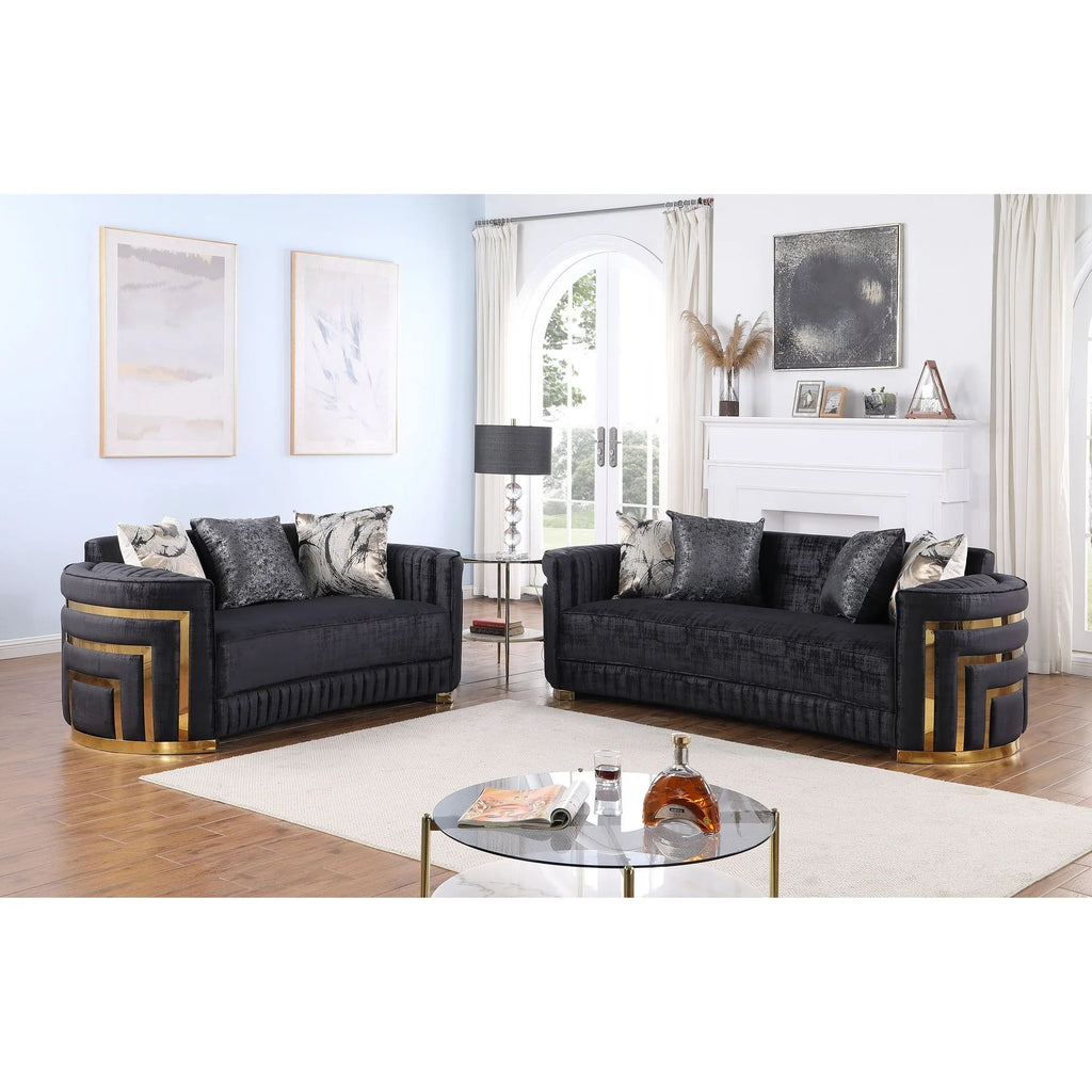Ryan Black & Gold Sofa Set