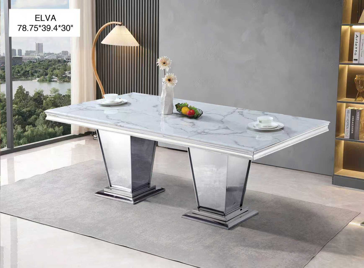 Elva Silver Marble Dining Table