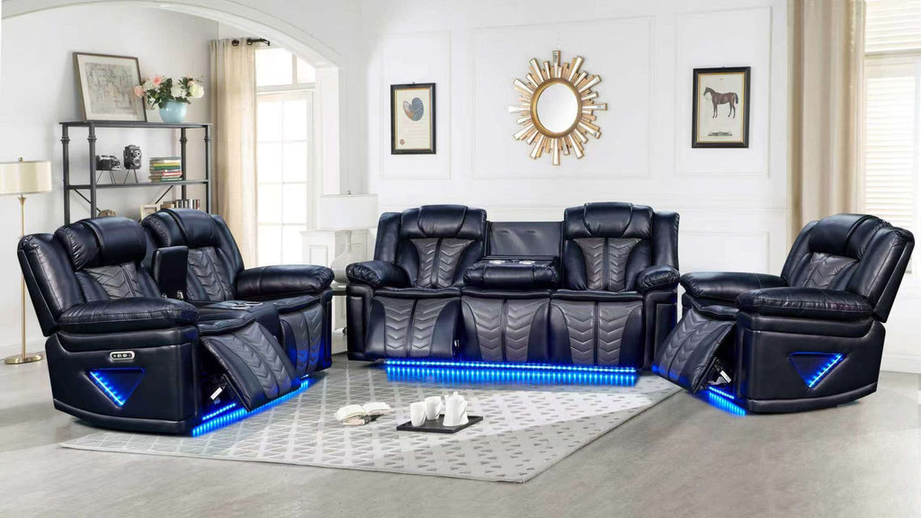 R16 Black & Grey Power Recliner Set