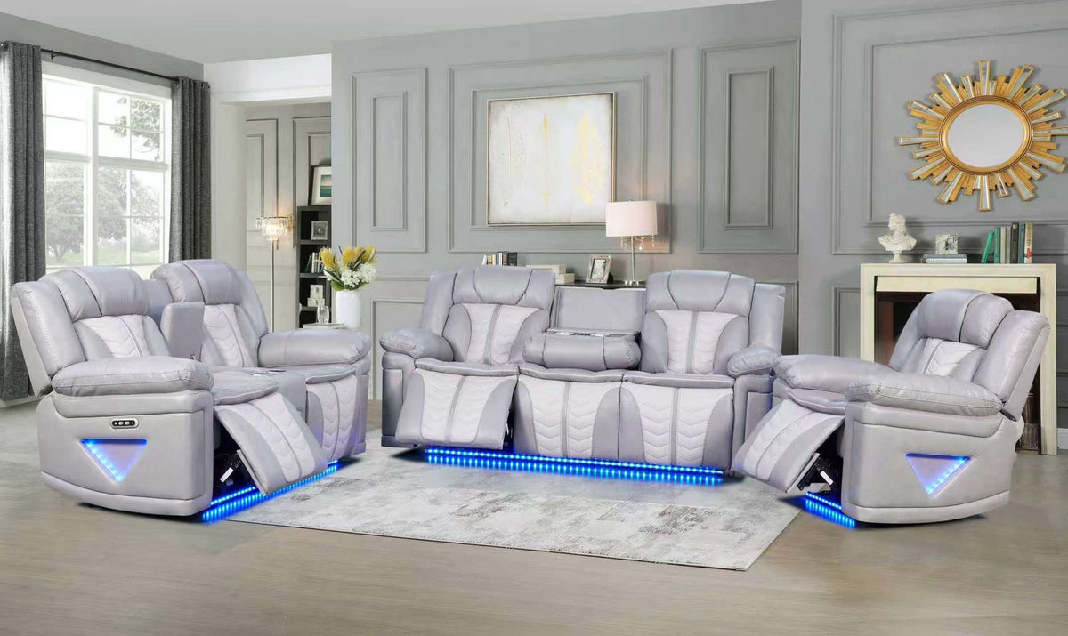 R16 Grey & White Power Recliner Set
